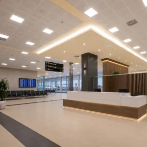 Metal suspended ceiling systems for airports and metro stations